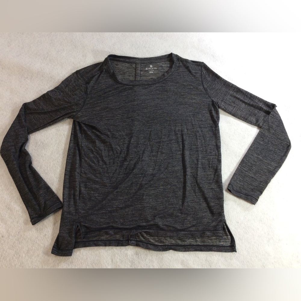 Athleta Dark Heather Gray Long Sleeve Crew Top SZ XXS